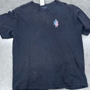 Workshop Republic Clothing Black T-Shirt with Blue and Pink Design